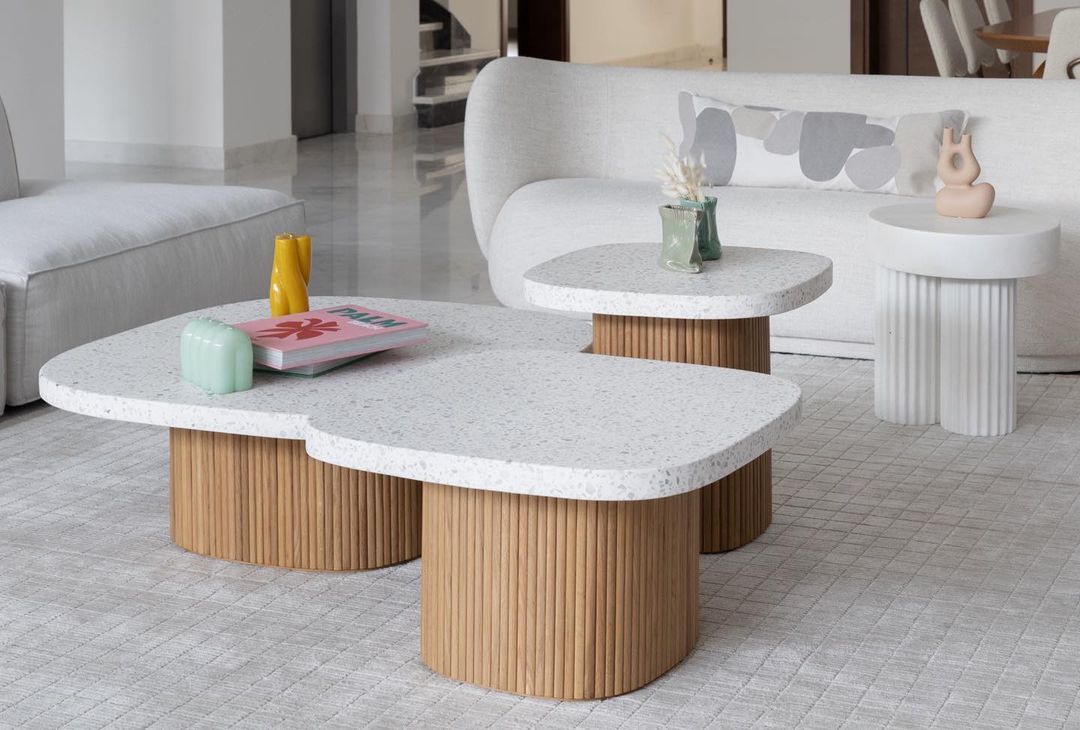 丹麥Sketch 京都園水磨石茶几(白/橡木)-夏馬城市生活- 夏馬城市生活